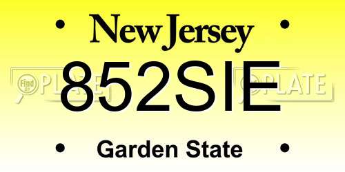 852SIE New Jersey License Plate