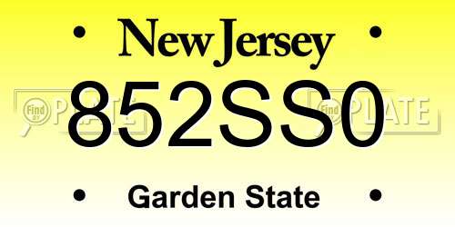 852SS0 New Jersey License Plate