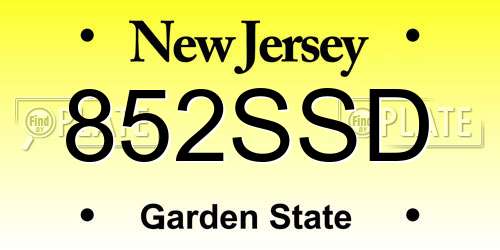 852SSD New Jersey License Plate
