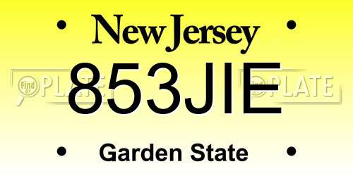 853JIE New Jersey License Plate