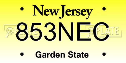 853NEC New Jersey License Plate