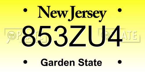 853ZU4 New Jersey License Plate