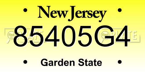 85405G4 New Jersey License Plate