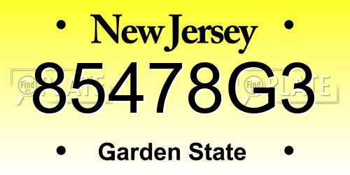 85478G3 New Jersey License Plate