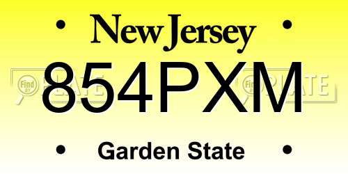 854PXM New Jersey License Plate