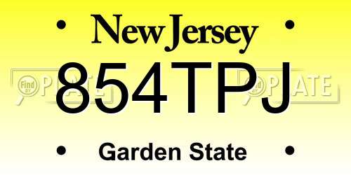 854TPJ New Jersey License Plate