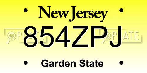 854ZPJ New Jersey License Plate