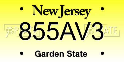 855AV3 New Jersey License Plate