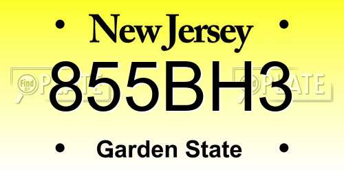 855BH3 New Jersey License Plate