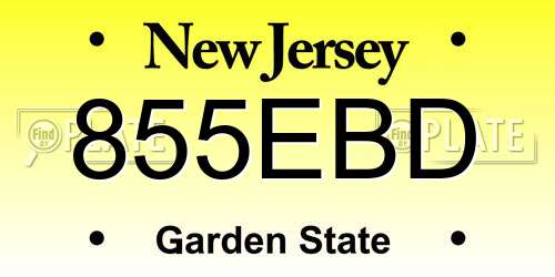 855EBD New Jersey License Plate