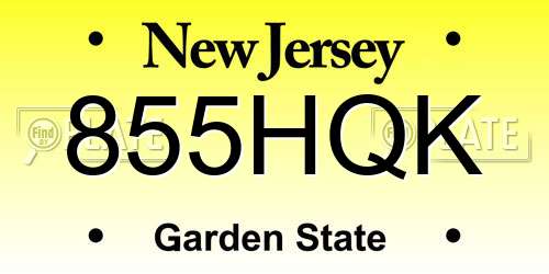 855HQK New Jersey License Plate