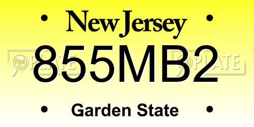 855MB2 New Jersey License Plate