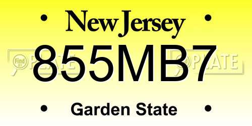 855MB7 New Jersey License Plate