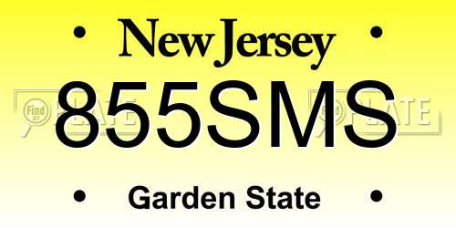 855SMS New Jersey License Plate