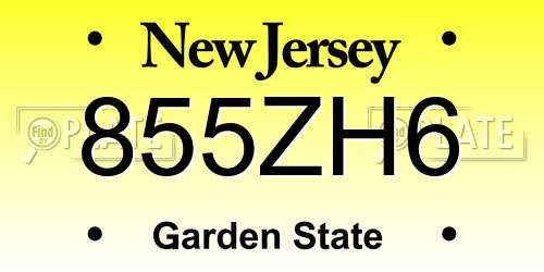 855ZH6 New Jersey License Plate