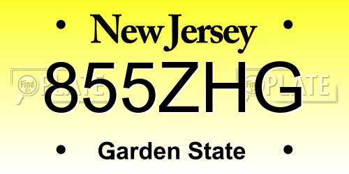 855ZHG New Jersey License Plate