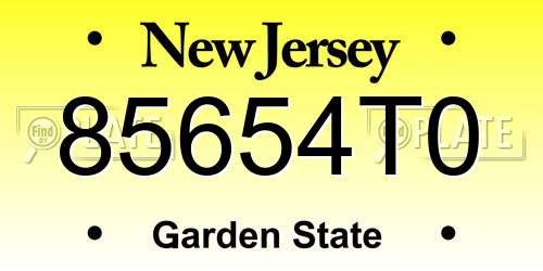 85654T0 New Jersey License Plate