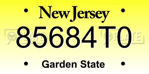 85684T0 New Jersey License Plate