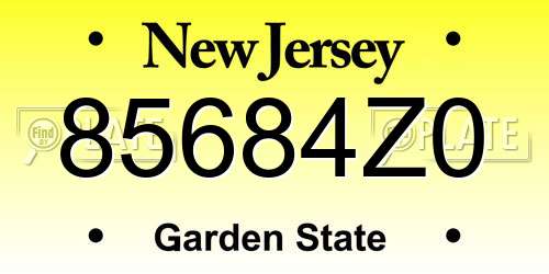 85684Z0 New Jersey License Plate