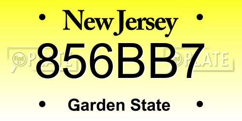 856BB7 New Jersey License Plate