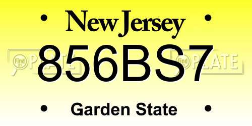 856BS7 New Jersey License Plate