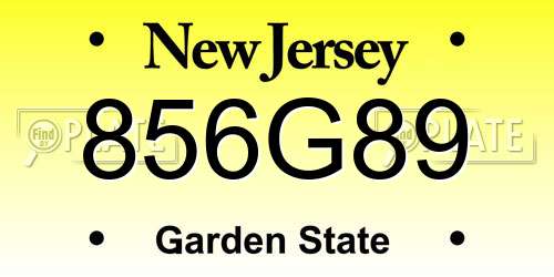 856G89 New Jersey License Plate