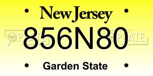 856N80 New Jersey License Plate