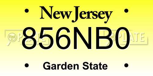 856NB0 New Jersey License Plate