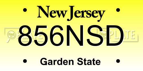 856NSD New Jersey License Plate