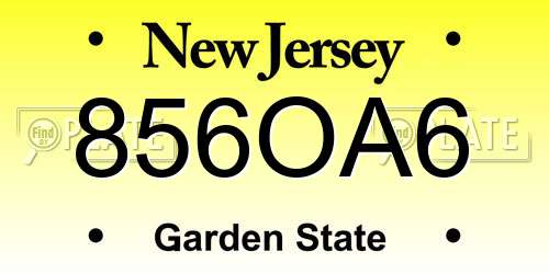 856OA6 New Jersey License Plate