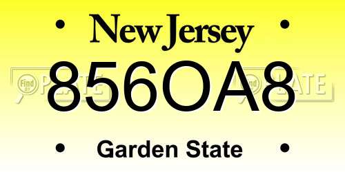 856OA8 New Jersey License Plate