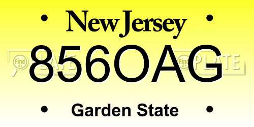 856OAG New Jersey License Plate