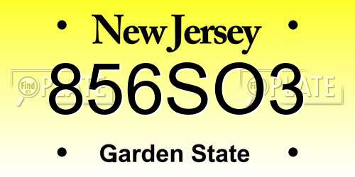 856SO3 New Jersey License Plate