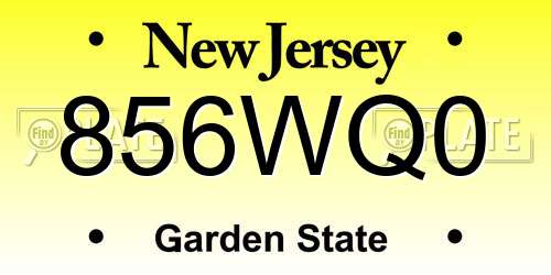 856WQ0 New Jersey License Plate