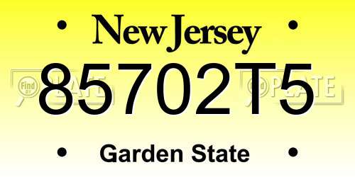 85702T5 New Jersey License Plate