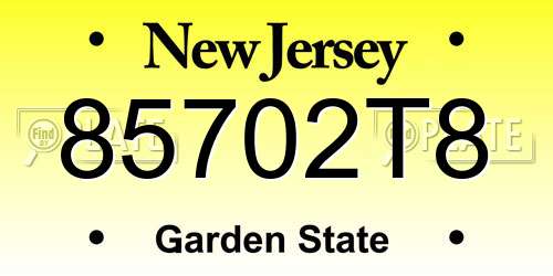 85702T8 New Jersey License Plate