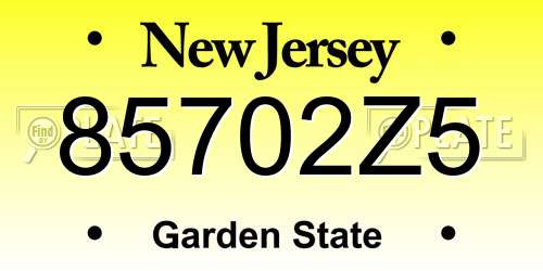 85702Z5 New Jersey License Plate