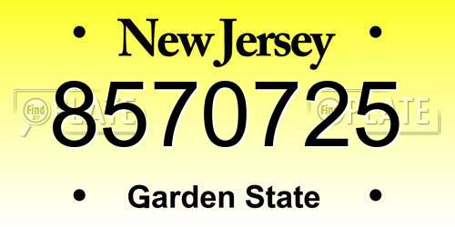 8570725 New Jersey License Plate