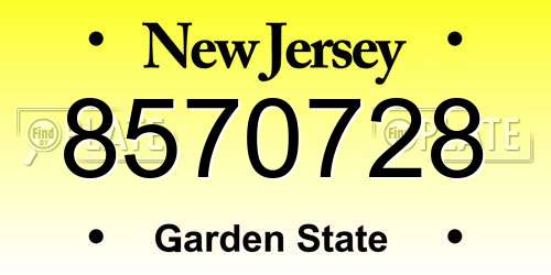 8570728 New Jersey License Plate