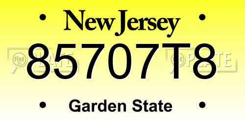 85707T8 New Jersey License Plate