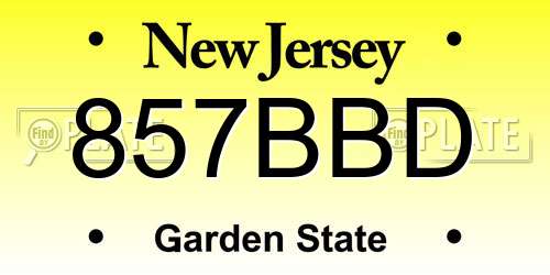 857BBD New Jersey License Plate