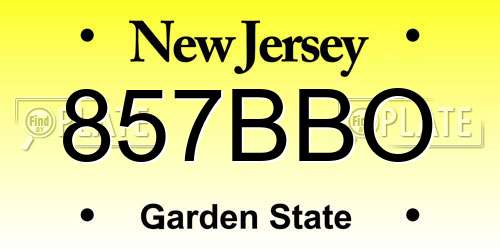 857BBO New Jersey License Plate