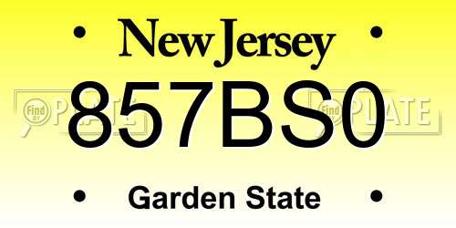 857BS0 New Jersey License Plate