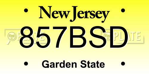 857BSD New Jersey License Plate