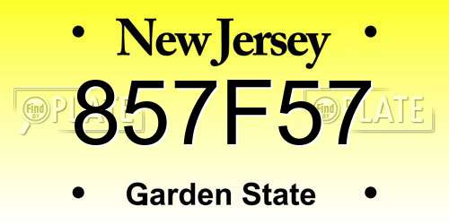 857F57 New Jersey License Plate