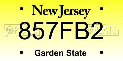 857FB2 New Jersey License Plate