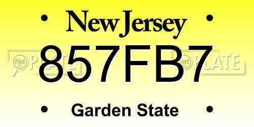 857FB7 New Jersey License Plate