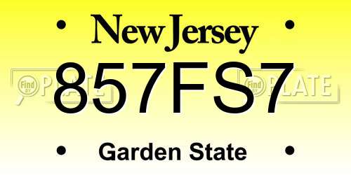 857FS7 New Jersey License Plate