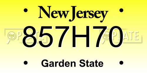 857H70 New Jersey License Plate