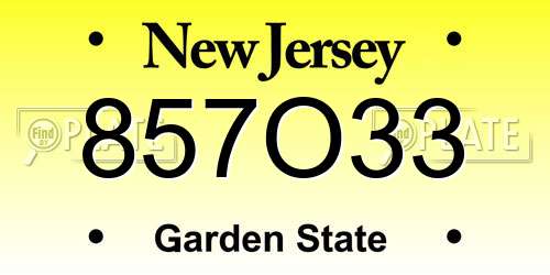857O33 New Jersey License Plate